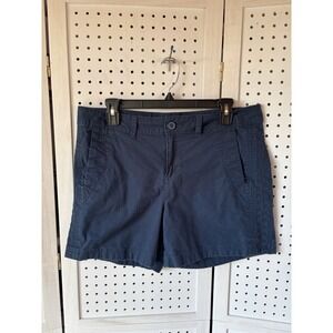 Eddie Bauer Chino Khaki Shorts Women's 10 Navy Blue Side Edge Detail Stitch